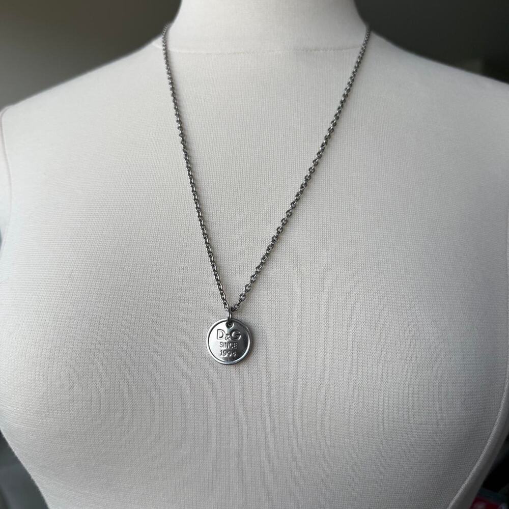 Dolce & Gabbana Since 1994 Round Logo Pendant Necklace Silver